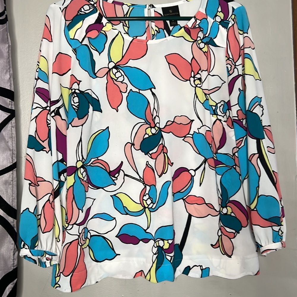 Worthington Blouse Woman’s Large 3/4 Sleeve Floral - Picture 3 of 10